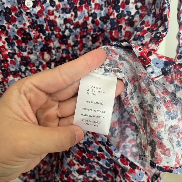 Frank & Eileen Mary Floral Blue Red Long Sleeve Button Up Dress Linen - Picture 2 of 5